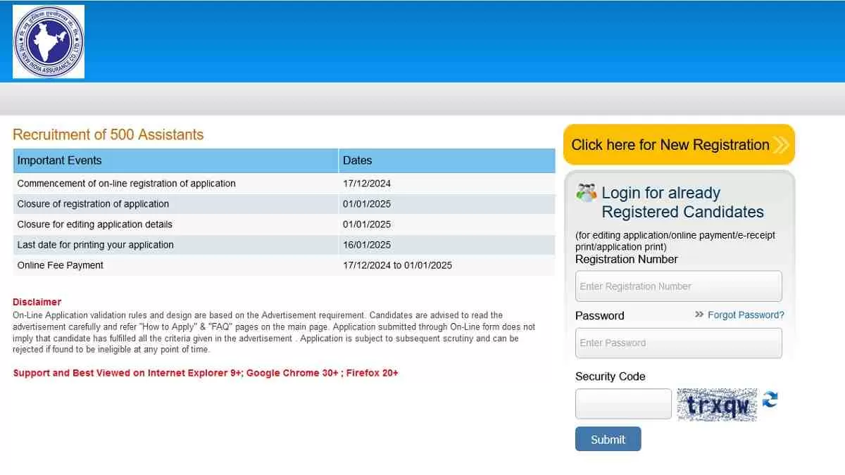 NIACL Assistant Recruitment 2024