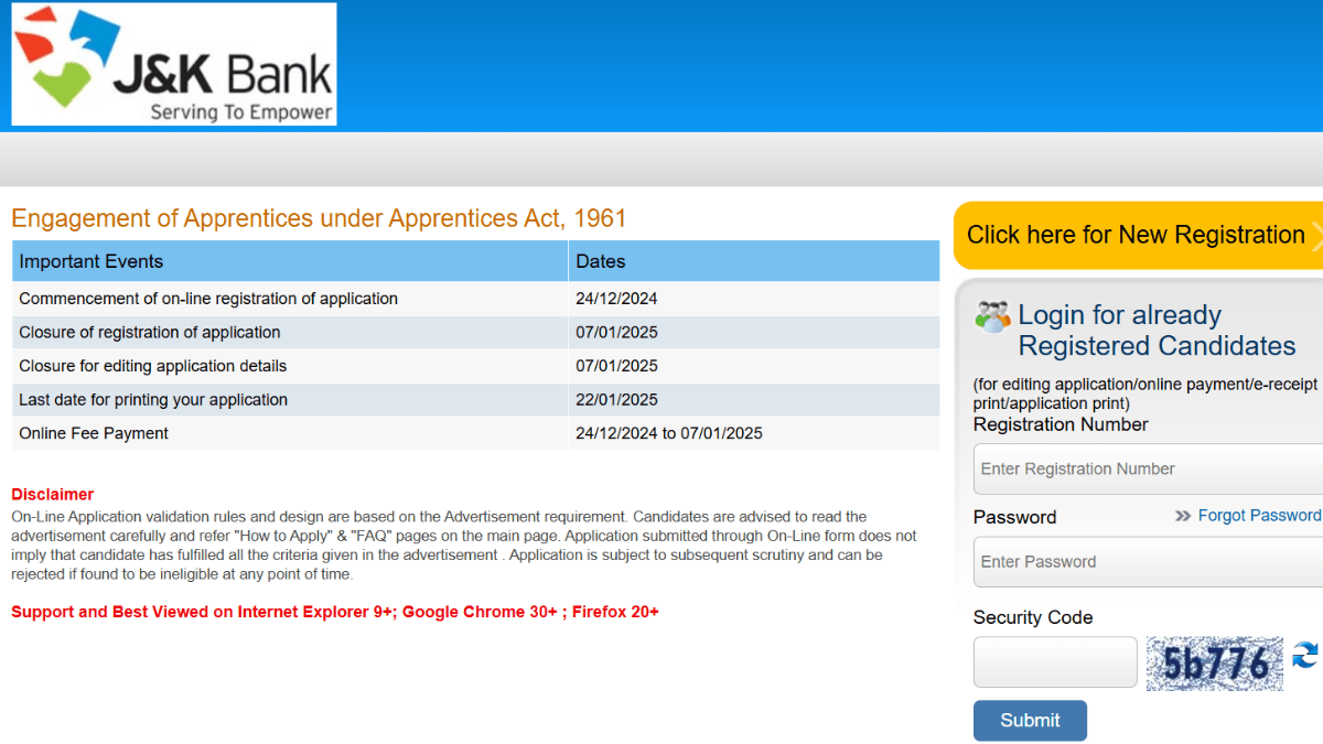 JK Bank Apprentice Recruitment 2024
